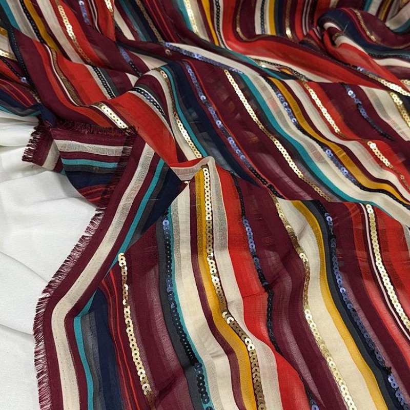 Ethnic Fashion Designers - الملونة مخطط مطرز الترتر النسيج العرقية