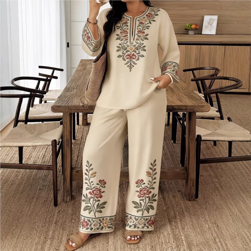 Ethnic Fashion For Ladies - بدلة نسائية عصرية بطباعة ريترو بأكمام