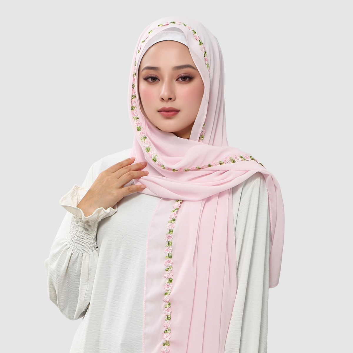 Ethnic Fashion For Ladies - حجاب نسائي عرقي من الشيفون السادة،