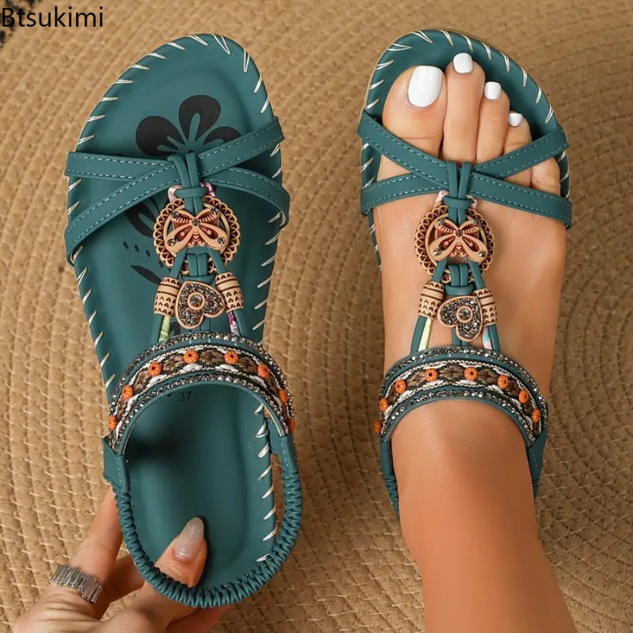 Ethnic And Fashion - صنادل نسائية بوهيمية للشاطئ والمناسبات الخارجية،