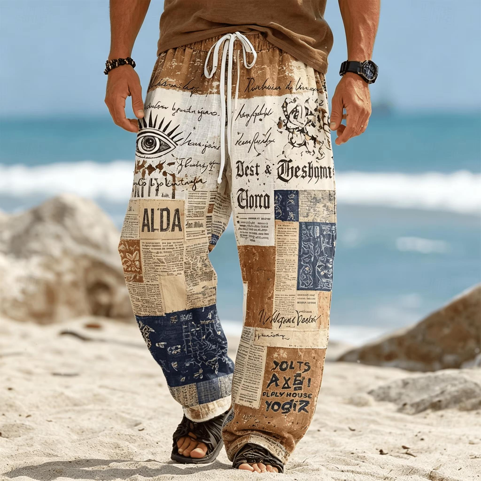 Ethnic Fashion Men - بنطلون صيفي جديد بتصميم بوهيمي عرقي