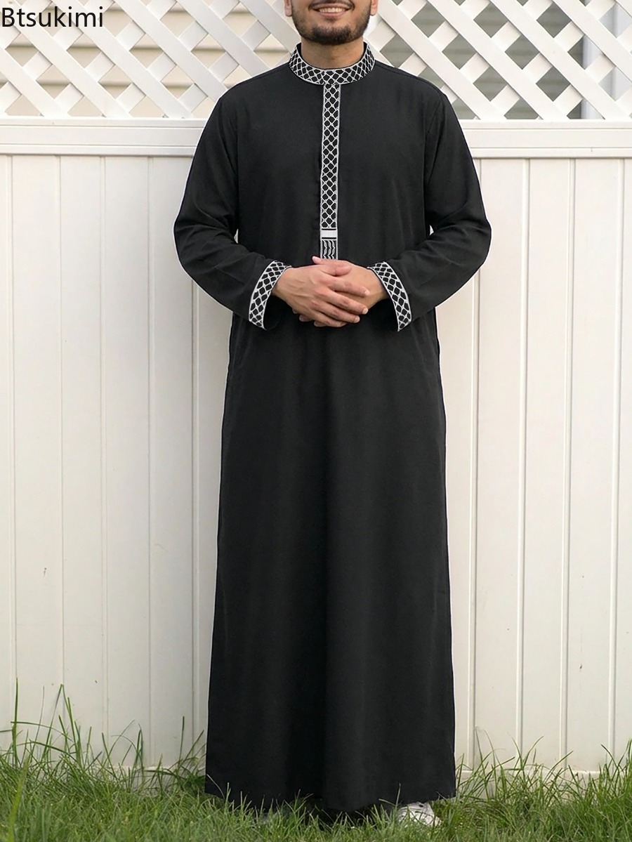 Ethnic Fashion Men - جلباب رجالي مغربي بتصميم عرقي، ياقة